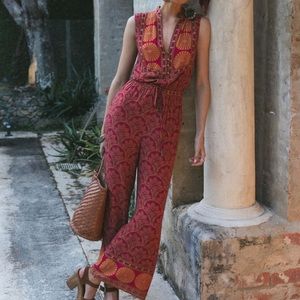 *sold* Nine Lives Bazaar Magnolia Jumpsuit in Ruby